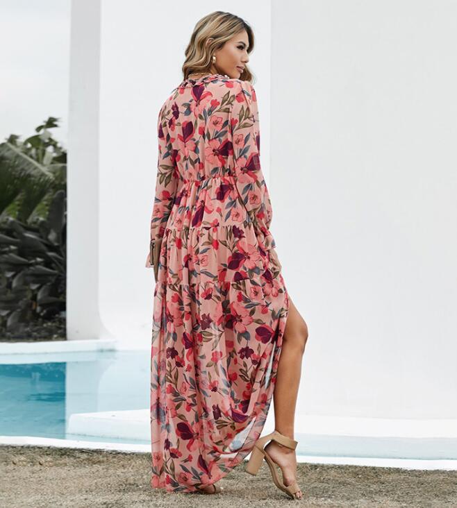 Spring Fashion High Quality Women Floar Print Ruffle Tiered Maxi Dress Bohemia OEM factory LID007