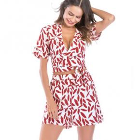 ladies printing suit short sleeve tops shorts printing twinset for women OEM factory LILT001