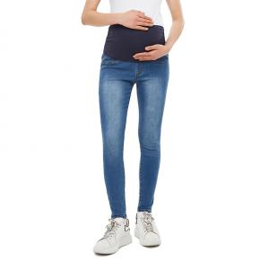 New plus size pregnant women jeans Maternity jeans Maternity skinny demin pants midblue OEM factory LILM001