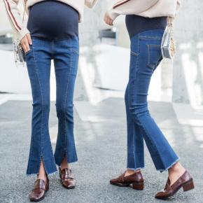 Ladies plus size Maternity jeans boot cut jeans for pregnant women midblue raw hem for Maternity denim OEM factory LILM003