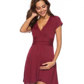ladies maternity dress pregnant clothes V neck short sleeve dress for pregnancy women  OEM factory LILM013