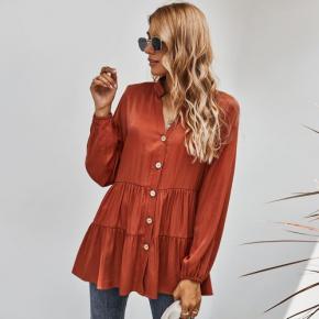 Fashion ladies blouse long sleeve shirt  V neck blouse OEM factory LILT004