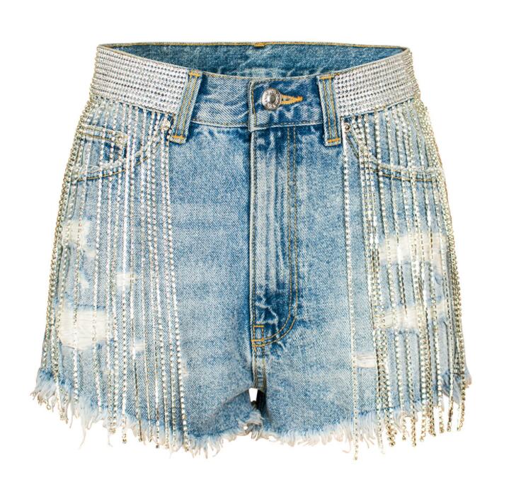 New summer jeans women denim shorts hight waist rhinestone fringed chain denim shorts casual Short Jeans For Woman OEM factory LILJ053