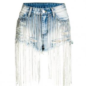 ladies denim shorts hight waist sexy jeans shorts for women rhinestone fringed chain shorts OEM factory LILJ052