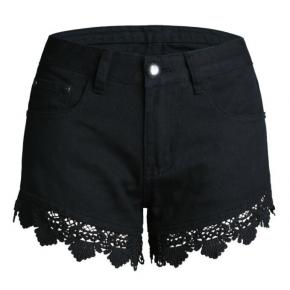plus size denim shorts ladies black jeans lace short jeans women OEM factory LILJ048
