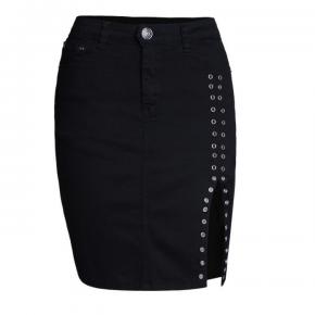 high waist jeans skirt eyelet black denim skirt denim skirt plus size OEM factory LILJ043