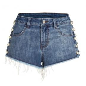 ladies denim shorts pearls jeans shorts sexy jeans shorts OEM factory LILJ042