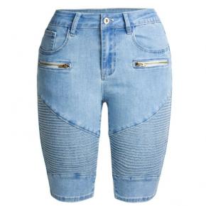 ladies denim fifth pants Locomotive Elastic Light Blue Jeans  Biker Jean Shorts women OEM factory LILJ038