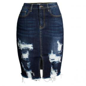 ladies skirt ripped jeans raw edge bottom skirt  jeans skirt OEM factory LILJ033