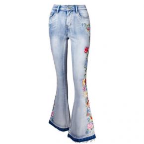 fashion 3D EMB boot cut women denim jeans high waist jeans flared jeans women OEM factory LILJ031