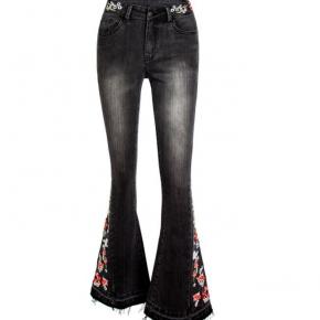 black denim jeans EMB flare jeans ladies maxi boot cut  OEM factory LILJ030
