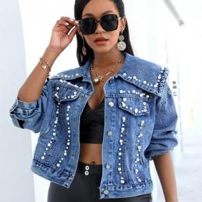 jeans jacket for women pearls denim jacket jeans jacket for women OEM factory LILJ016